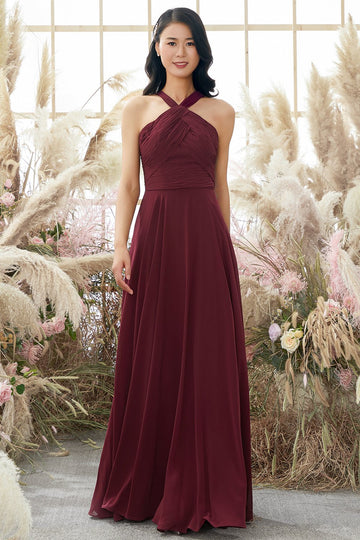 Robe de demoiselle Bourgogne Halter en mousseline de soie